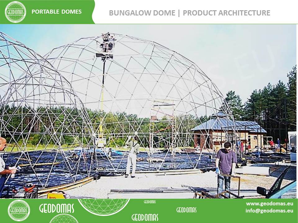 Laikinų konstrukcijų mobilus motelis | 26 kambarių Kupolas 300m² Ø16m