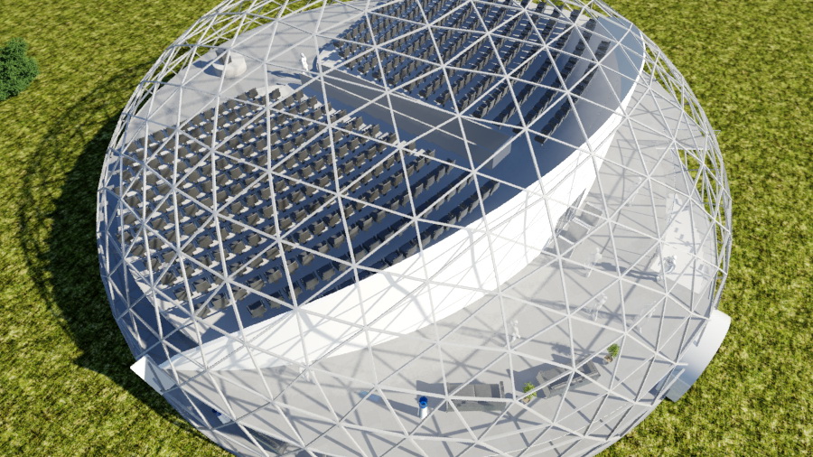 Sferinio kinoteatro kupoliniai pastatai | 360°x180° pilnos projekcijos ekranas