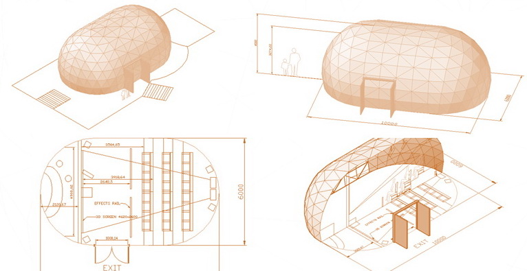 Sferinio kinoteatro kupoliniai pastatai | 360°x180° pilnos projekcijos ekranas