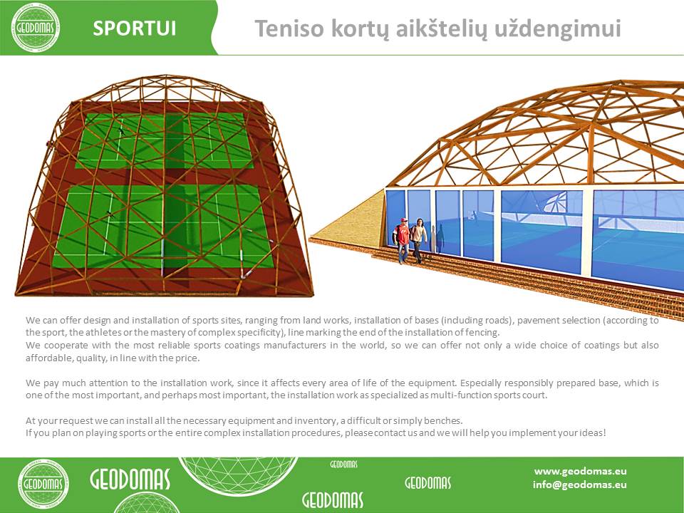 648m2 Teniso Aikštelės Kupolinė Stoginė 36x18x7,4m | Kupolai kortų uždengimui