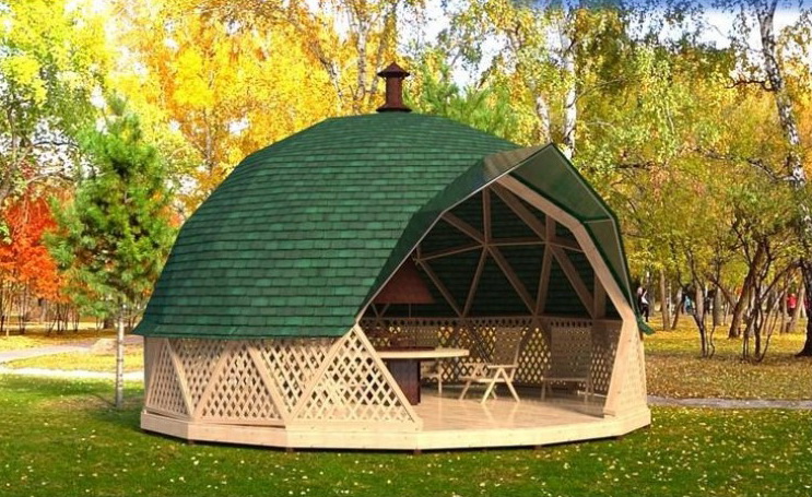 Pavėsinė su griliu (BBQ) | Medinis Kupolas Ø6m F3 28m2