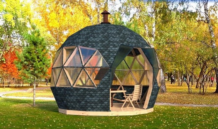 Pavėsinė su griliu (BBQ) | Medinis Kupolas Ø6m F3 28m2