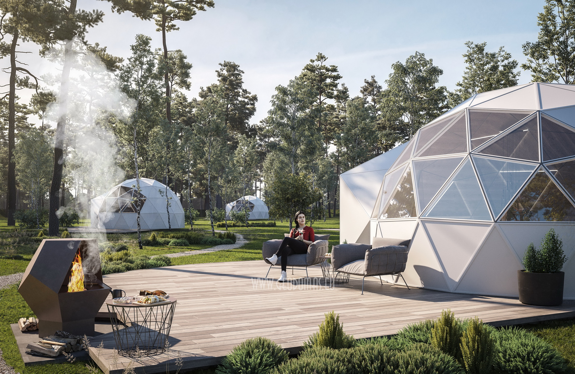 30m² LUXURY GLAMPING Ø6m Dome | Panel & Glass FAÇADE