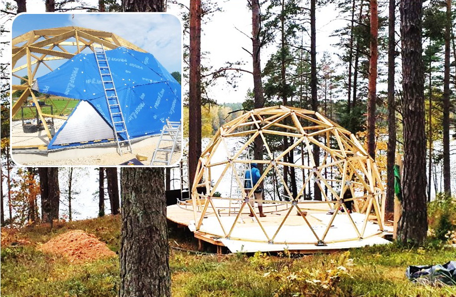 20m2 Nedidelis Namas | Medinis Geodezinis Kupolas Ø5m | Kupolo statybos komplektas