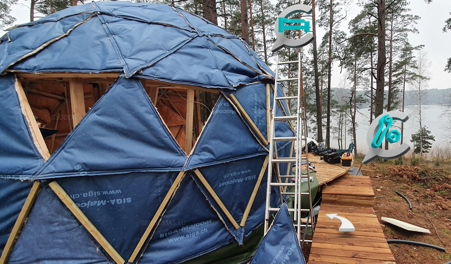 20m2 Nedidelis Namas | Medinis Geodezinis Kupolas Ø5m | Kupolo statybos komplektas