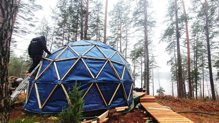 20m2 Nedidelis Namas | Medinis Geodezinis Kupolas Ø5m | Kupolo statybos komplektas