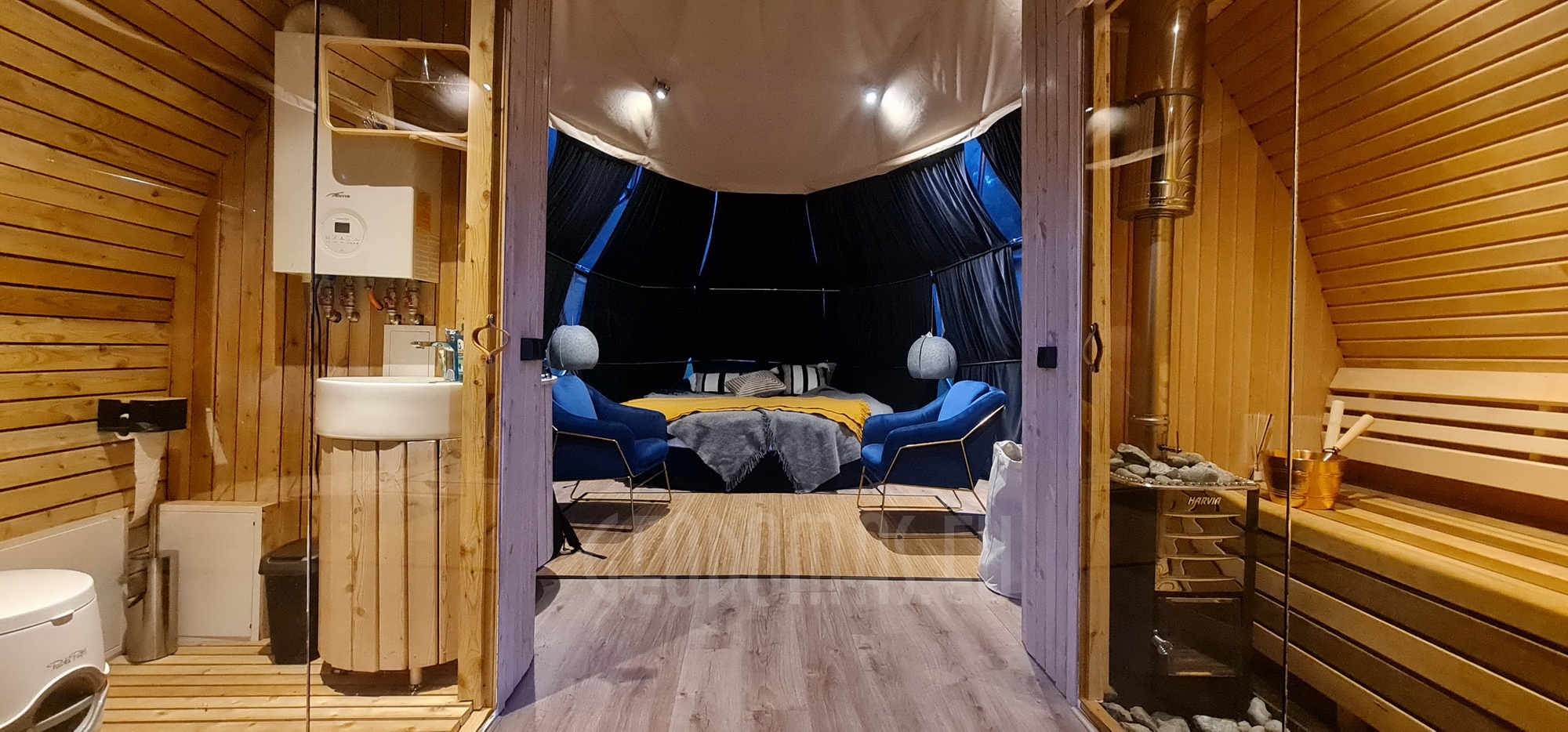 27m² Pramoginis Glamping laivas Ø7m | Pasimėgaukite ežerų ir jų salų grožiu