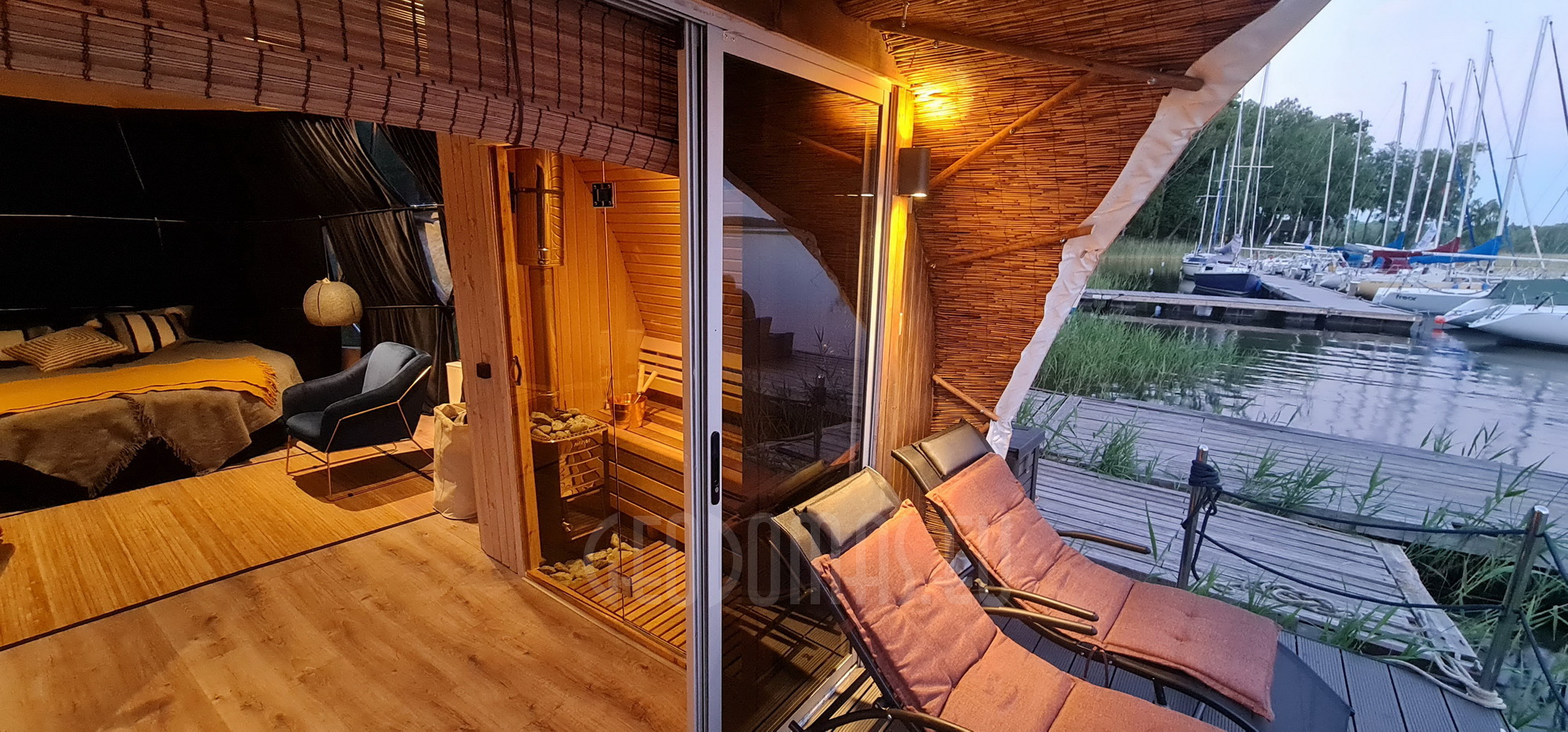 27m² Pramoginis Glamping laivas Ø7m | Pasimėgaukite ežerų ir jų salų grožiu