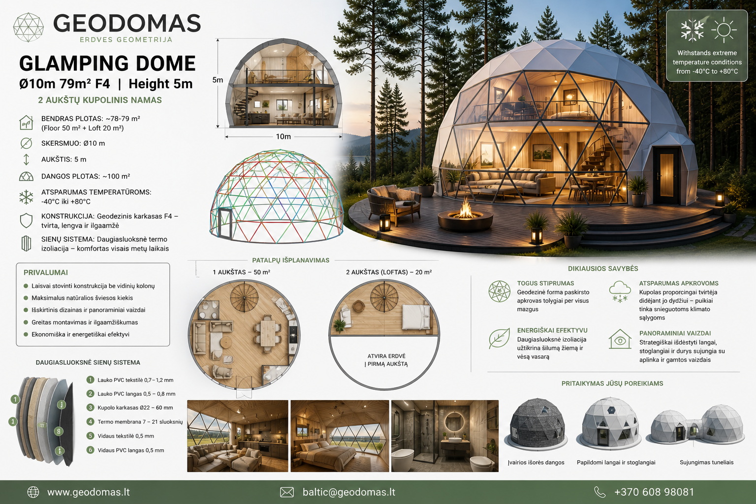 Glamping Apšiltinti kupolai | Privačiam ir Verslo Sektoriui | Daugiasluoksnė Membraninė Sieną | Naujovė !!!
