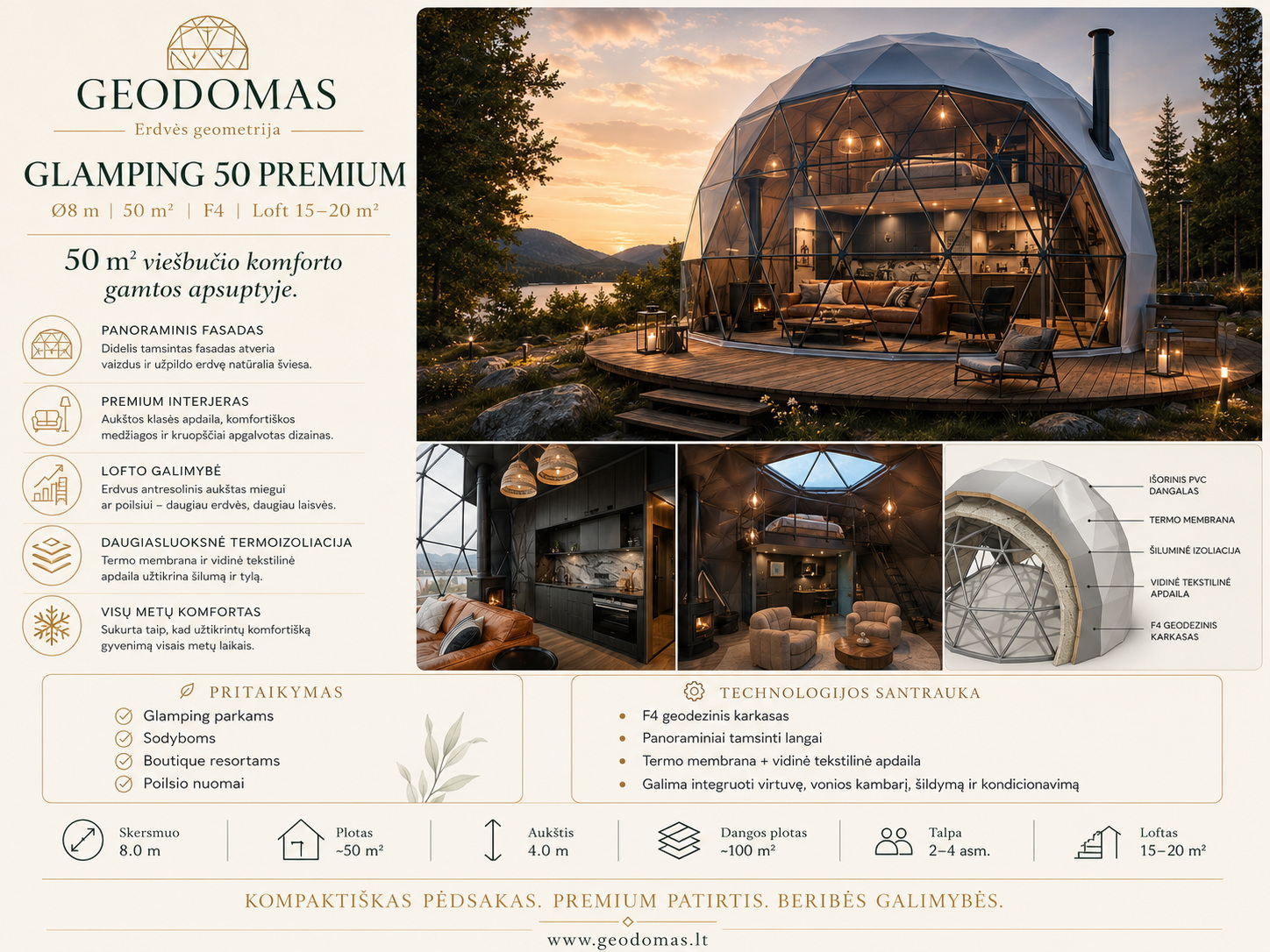 Glamping Apšiltinti kupolai | Privačiam ir Verslo Sektoriui | Daugiasluoksnė Membraninė Sieną | Naujovė !!!